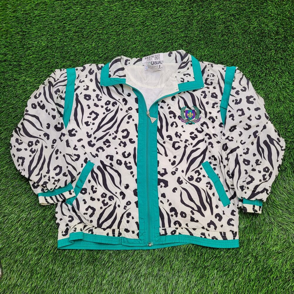 Vintage Zebra Leopard Print Jacket Womens S 23x23 Boxy Baggy